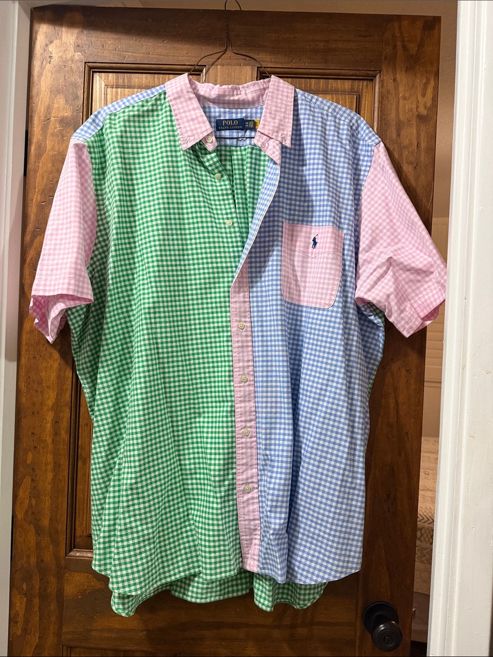 Polo by Ralph Lauren Pink, Green & Blue Gingham Colorblock Button-Down Shirt